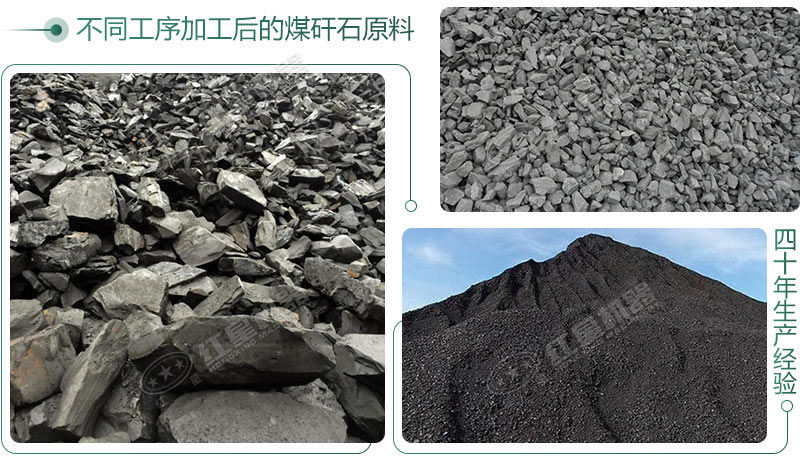 煤矸石原料經(jīng)過(guò)破碎、制砂加工后的不同粒形展示